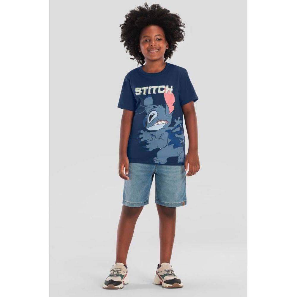 Camiseta infantil menino do Stitch em gel Brandili