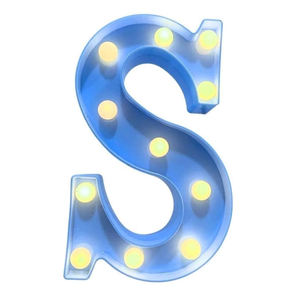 Luminária Decorativa Led 3D Letra S Azul 22Cm Decoração Cúpu