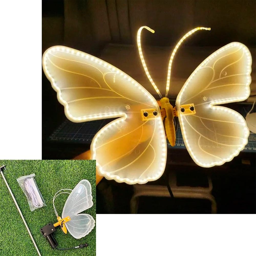 Borboleta LEDs Amarelo Natal Movimento Suporte Bivolt 40cm