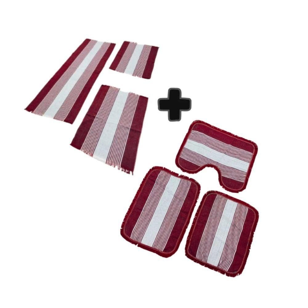 Jogo De Banheiro + Kit Passadeira Tapete De Cozinha 3 Peças Para Casa Kit Vinho