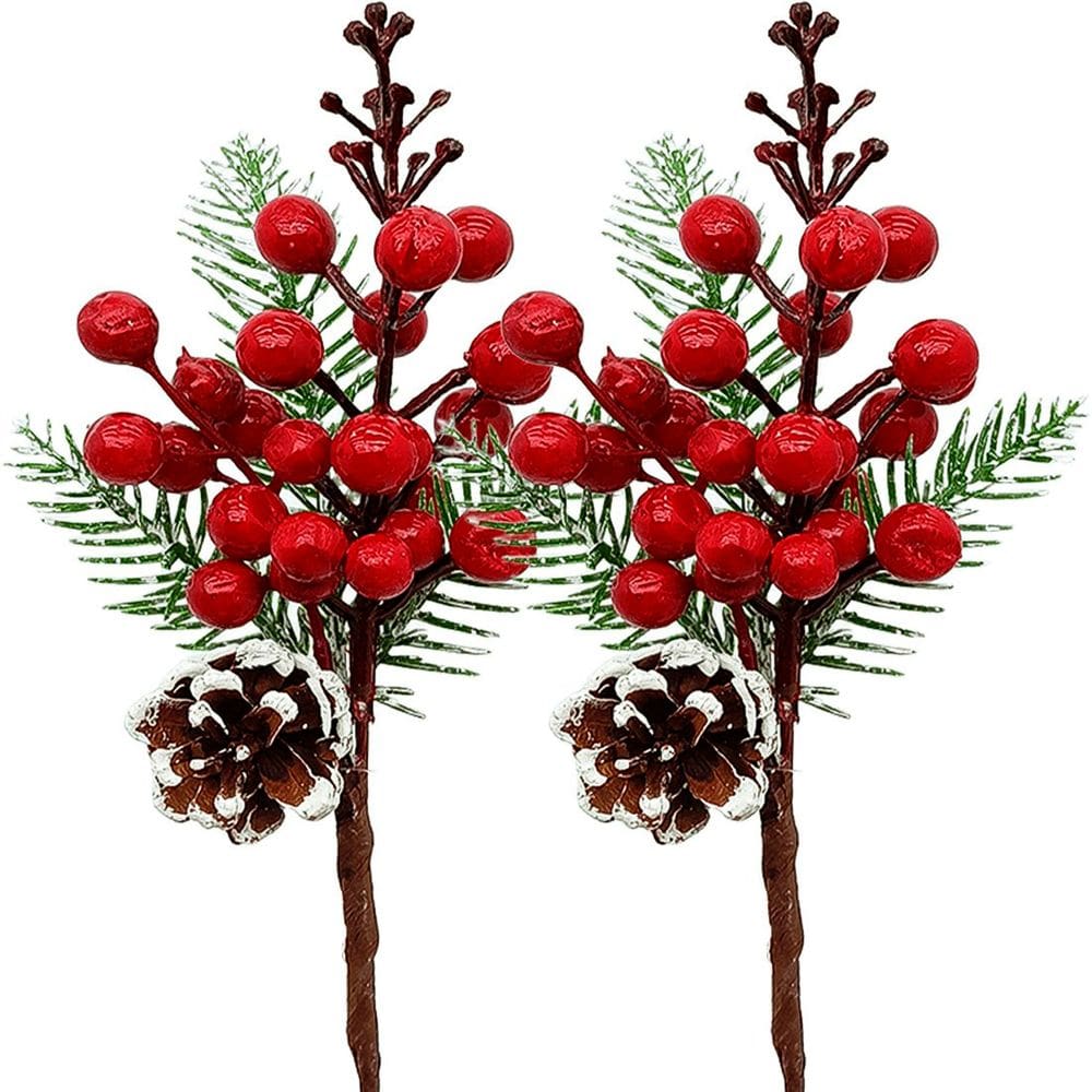 Galhos Pick Berry Vermelho Decoração Natal De 30cm Kit 4pçs