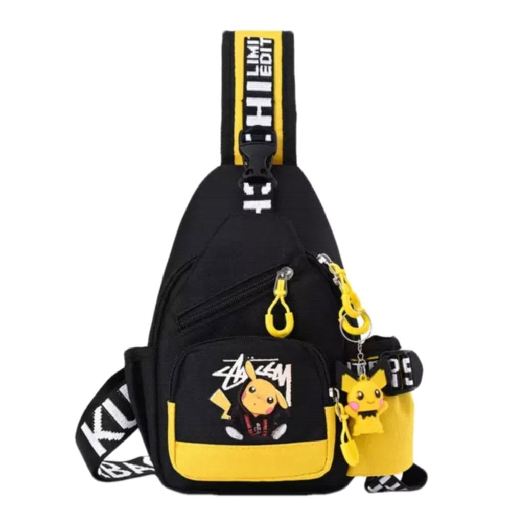Bolsa tiracolo Pikachu Design preta e amarela para adultos e