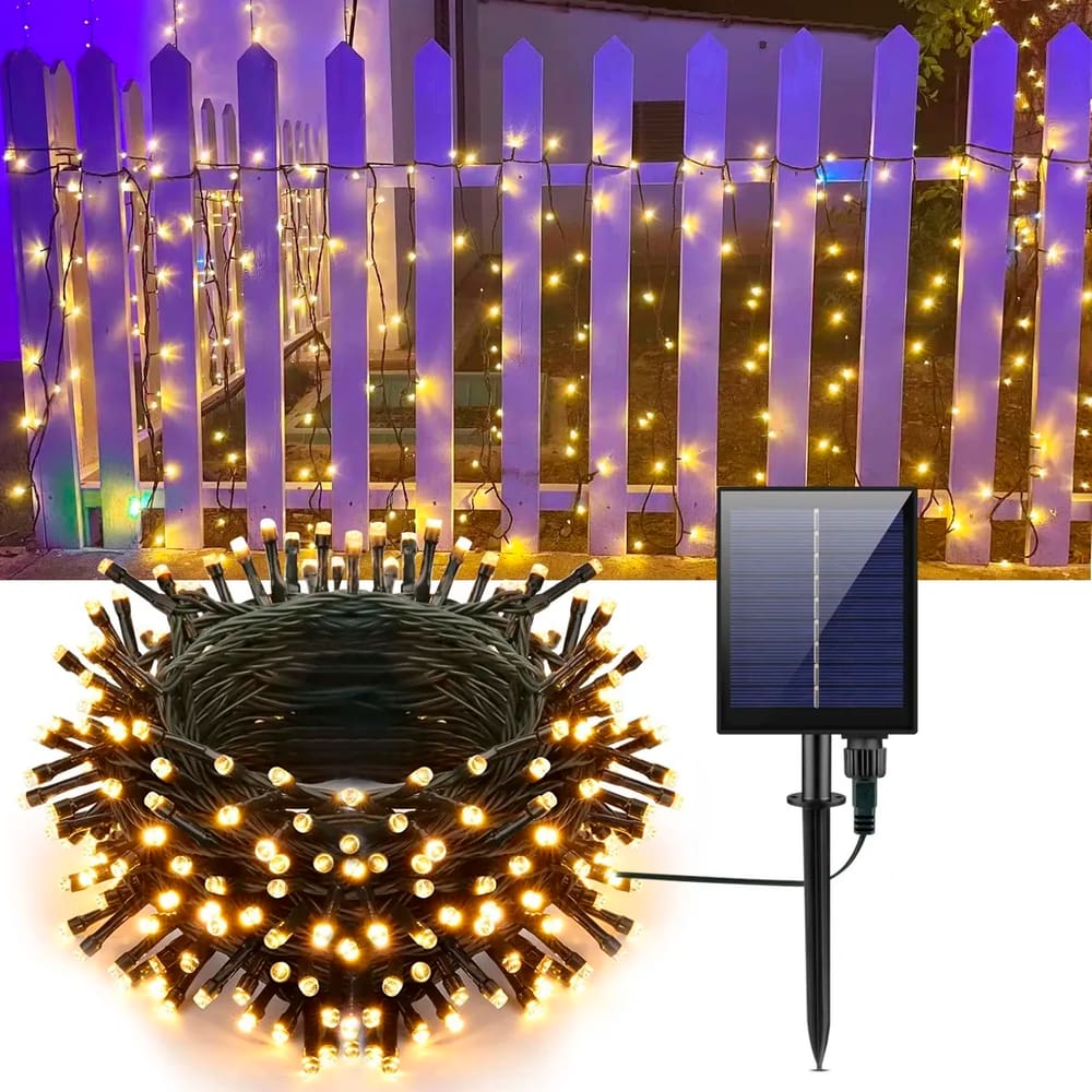 Pisca Cordão Solar Natalino Externo 1000 LEDs Amarelo 100m