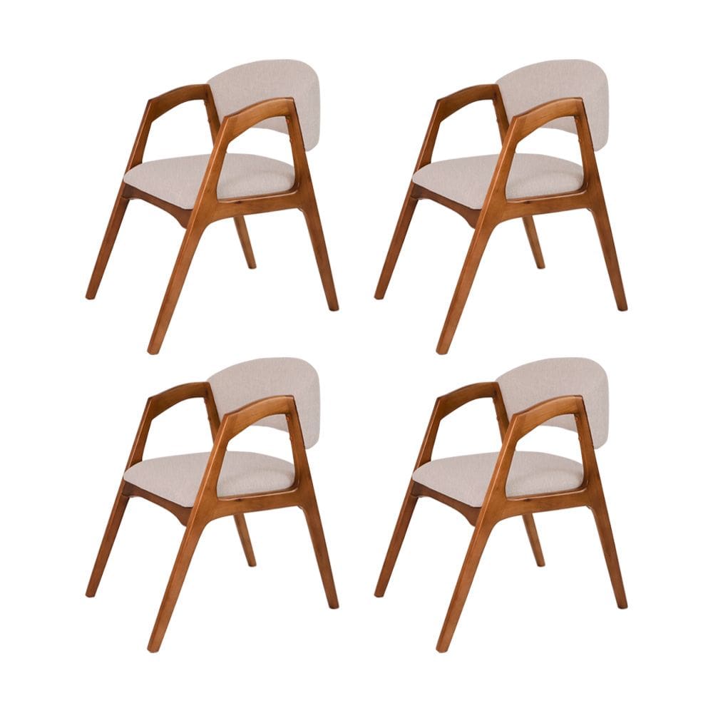 Conjunto com 4 Cadeiras de Jantar Estofada Gabriela em Madeira e Mdf Cerejeira Linho Bege
