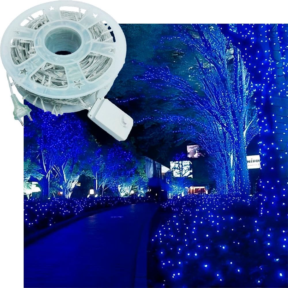 Pisca Cordão Varal Natal 600 Lâmpadas LEDs Azul De 100m 220v