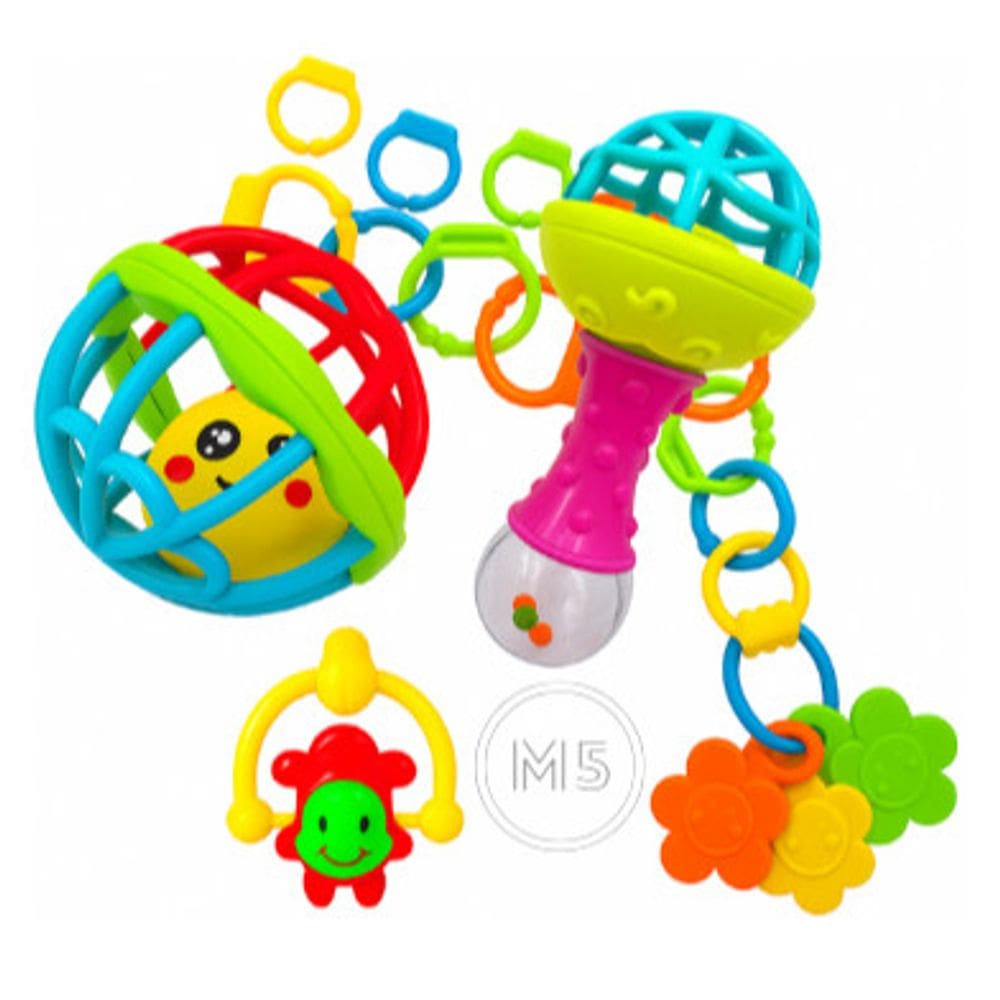 Kit Baby Chocalho Sensorial Bolinha Mordedor Silicone para Bebê