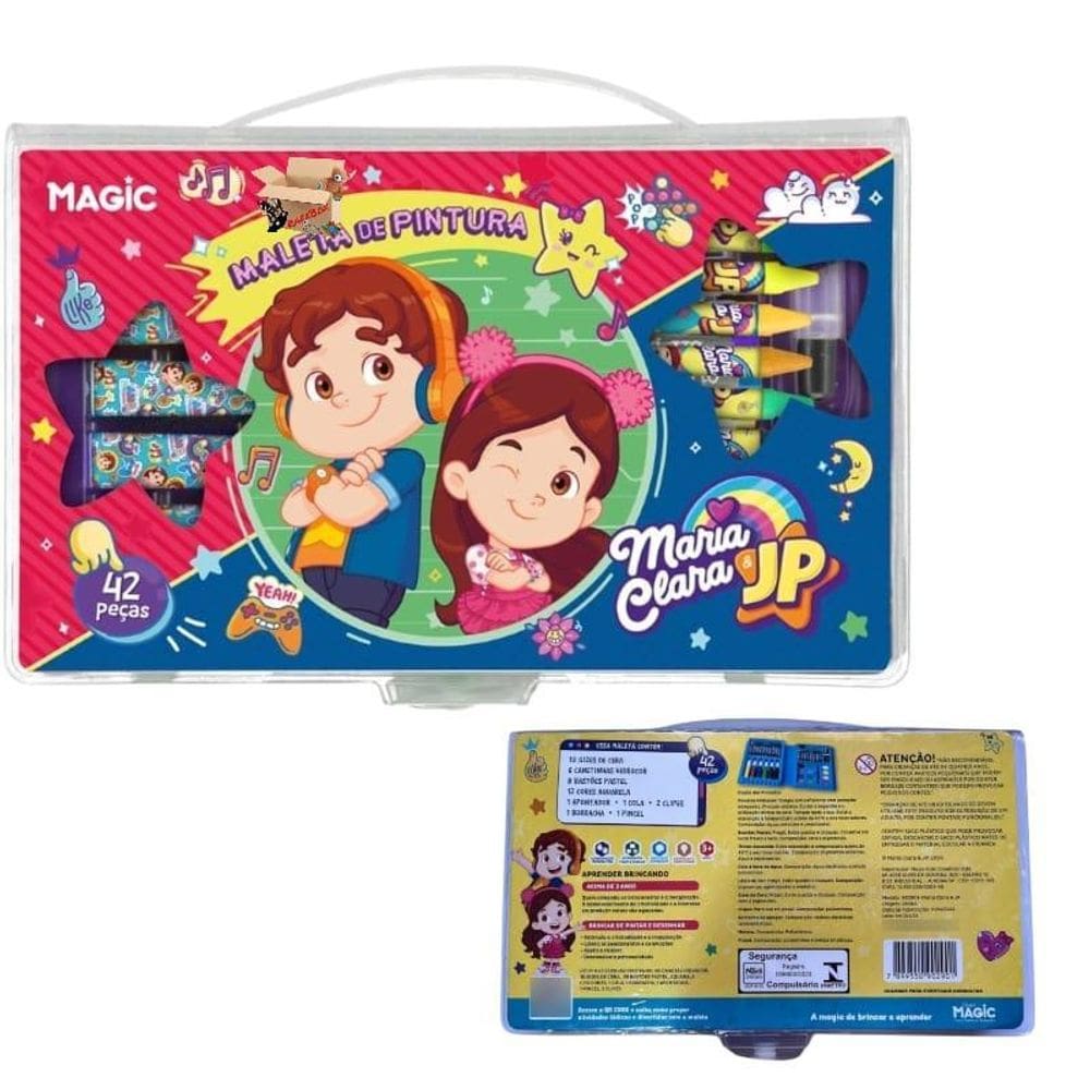 Kit Escolar Infantil Maleta Estojo Pintura Canetinhas 42 Pçs