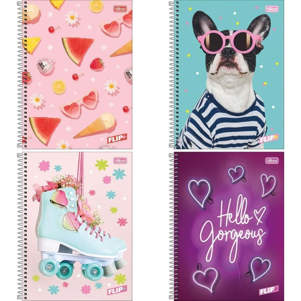 Caderno 10X1 Capa Dura Flip+ 200 Folhas Feminino Pct.C/04