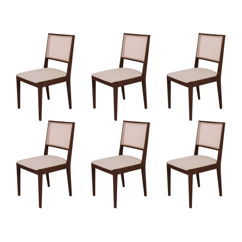Conjunto com 6 Cadeiras de Jantar Suellen em Madeira e Mdf Castanho Linho Bege