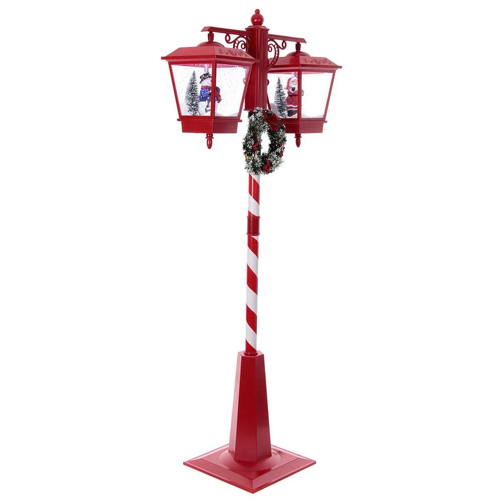 Poste Natal Luminaria Natalina Duplo Papai Noel Boneco de Neve Guirlanda Led Musica Decoraçao Cenario Loja Shopping Fest
