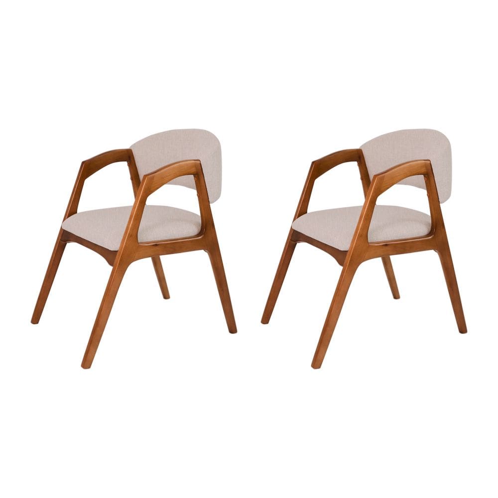 Conjunto com 2 Cadeiras de Jantar Estofada Gabriela Cerejeira Linho Bege