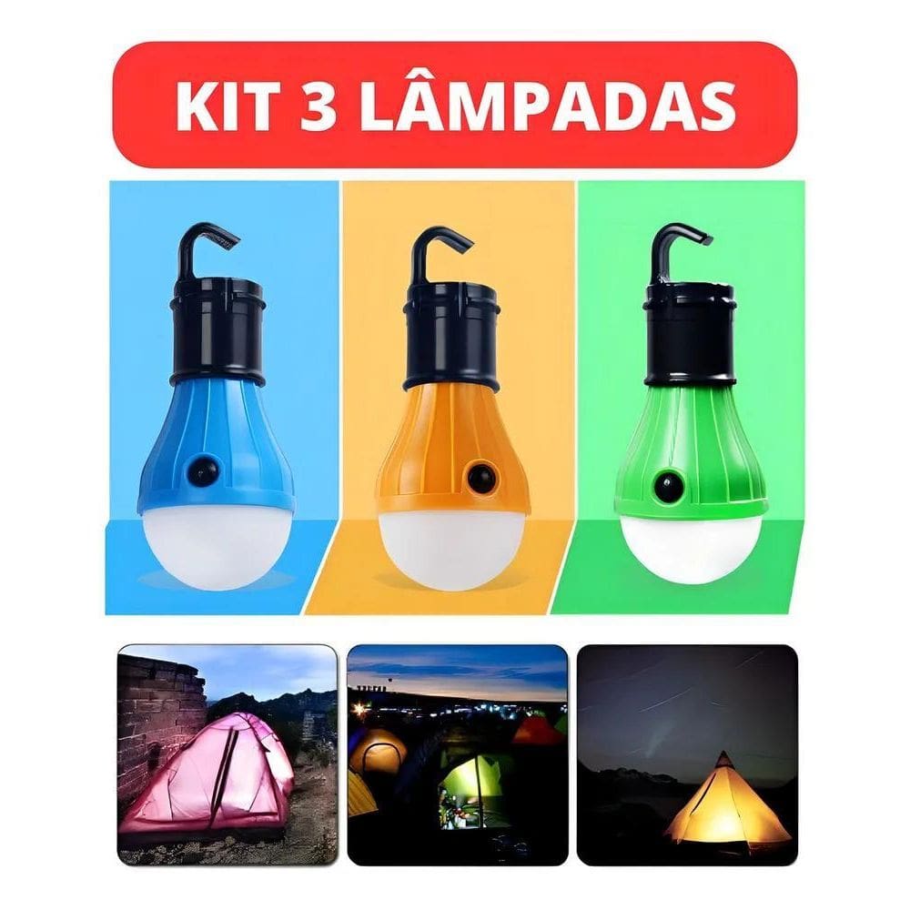 Kit 3 Lâmpadas Camping Led Pesca Barraca Lanterna Pilha Top