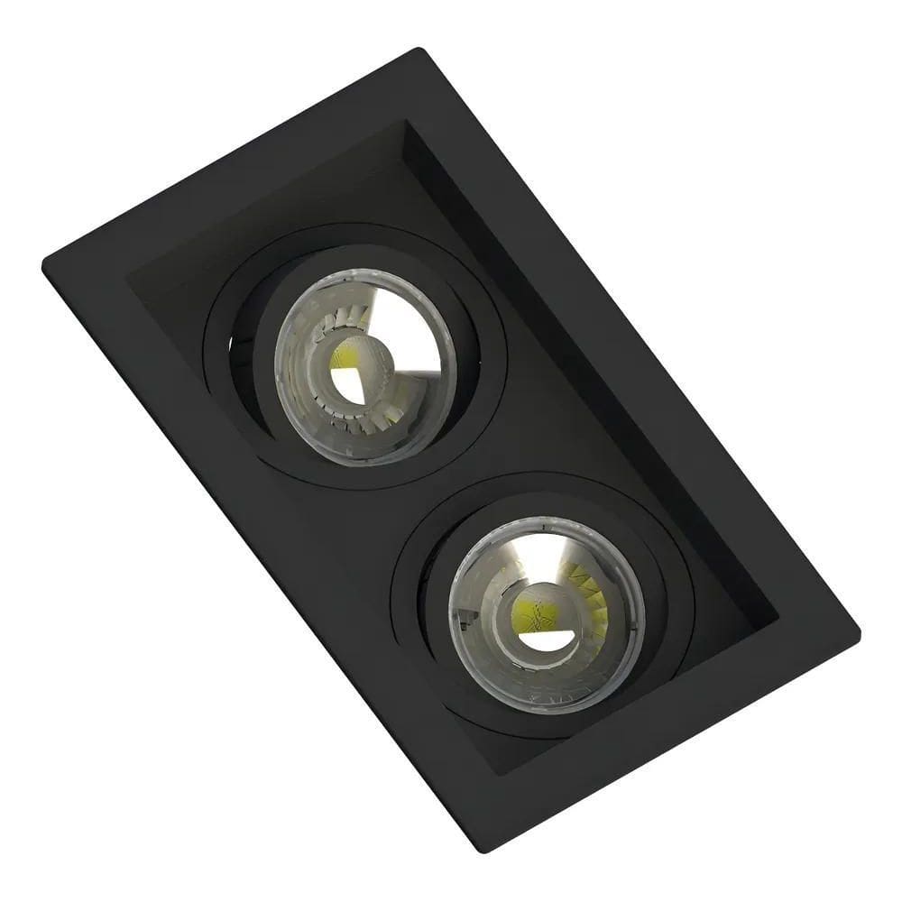 2X Spot Duplo Mr16 Quadrado Recuado Dicroica Branco/Preto
