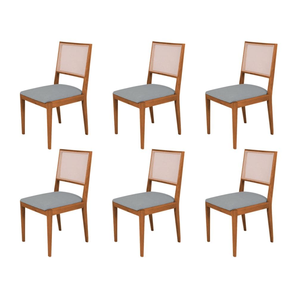 Conjunto com 6 Cadeiras de Jantar Estofada Suellen em Madeira e Mdf Cerejeira Linho Cinza