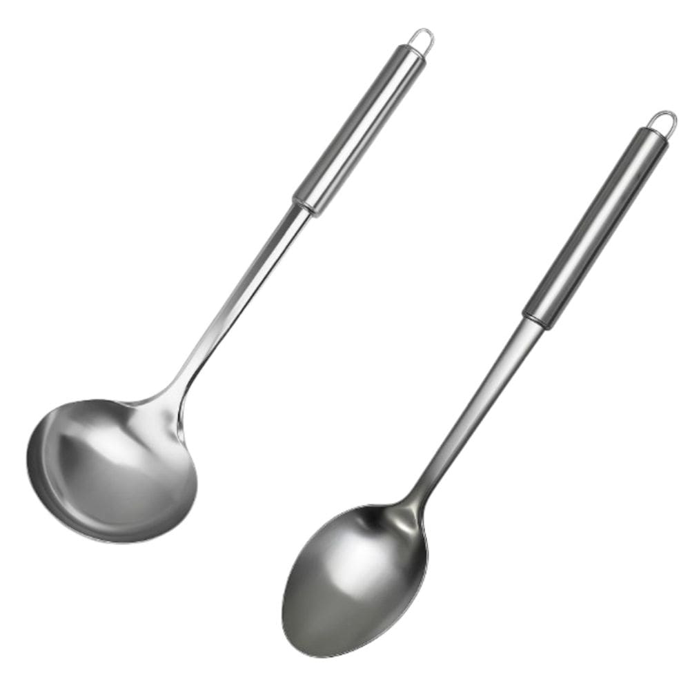 Kit Concha de Sopa Feijão e Colher de Servir Arroz Grande Aço Inox 33 cm