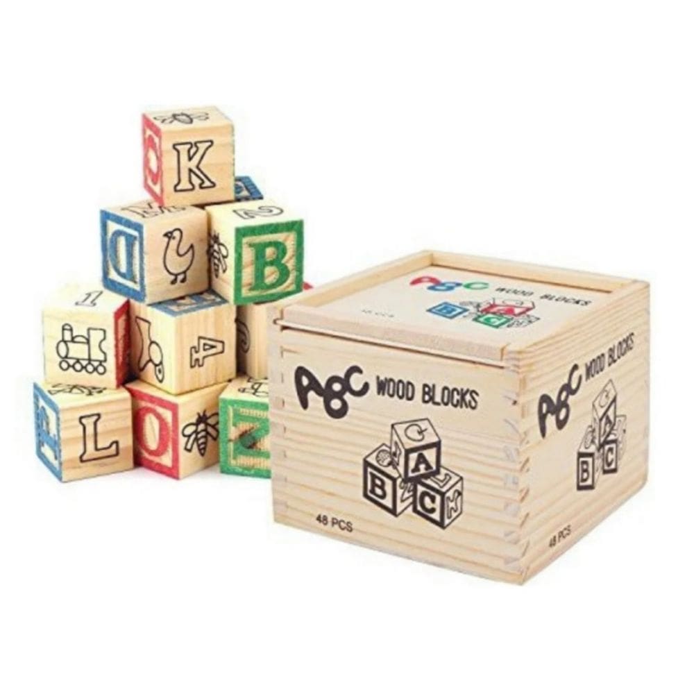 Letras e números didáticos de brinquedo de cubo de madeira 48 peças