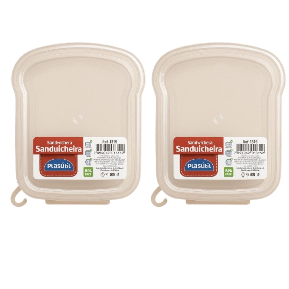 Kit 2 Sanduicheiras Porta Lanches Sanduíches Transparente Plasútil