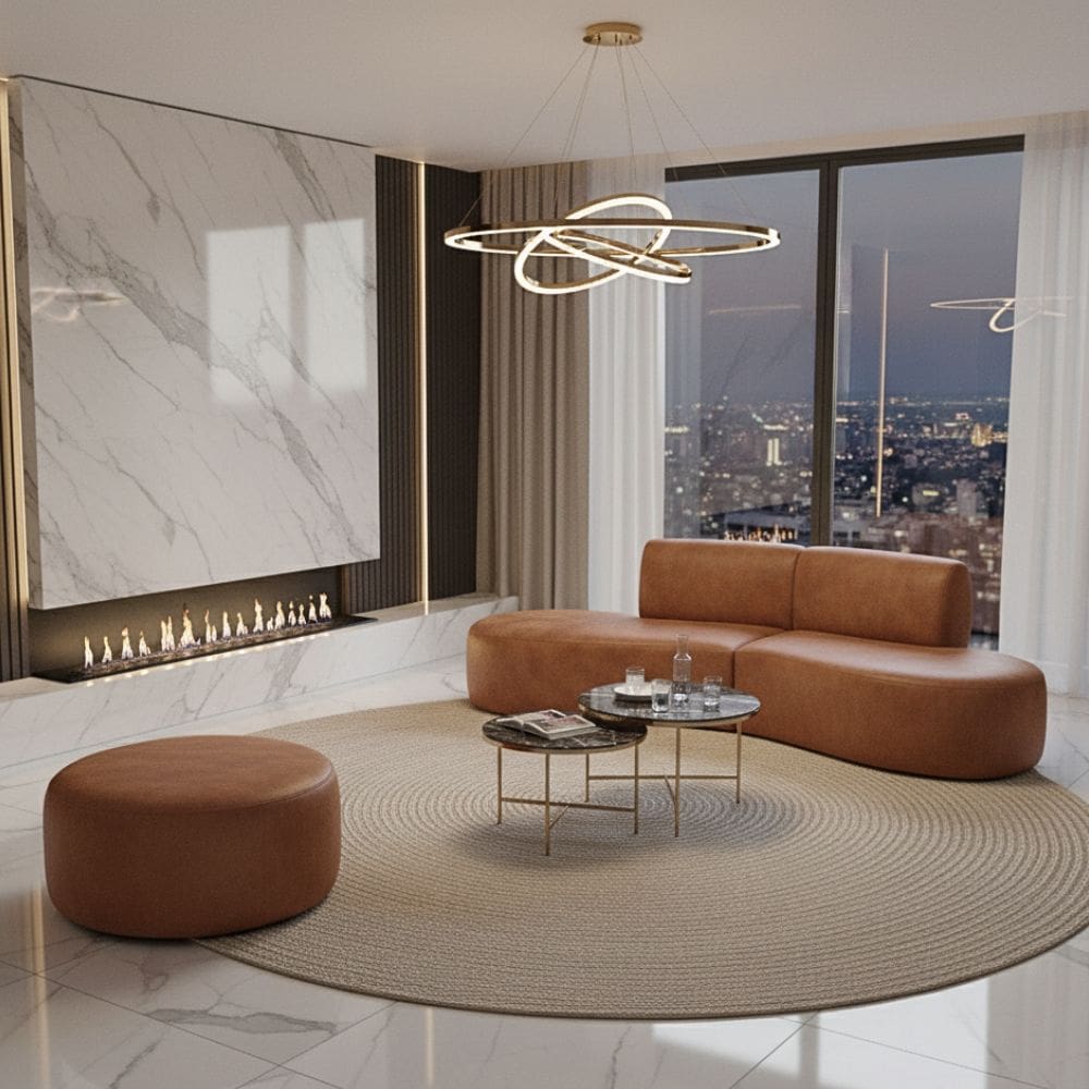 Sofá Orgânico Módulo Curvo Savana + Puff Corino Modena Ocre - Montanari`s Decor