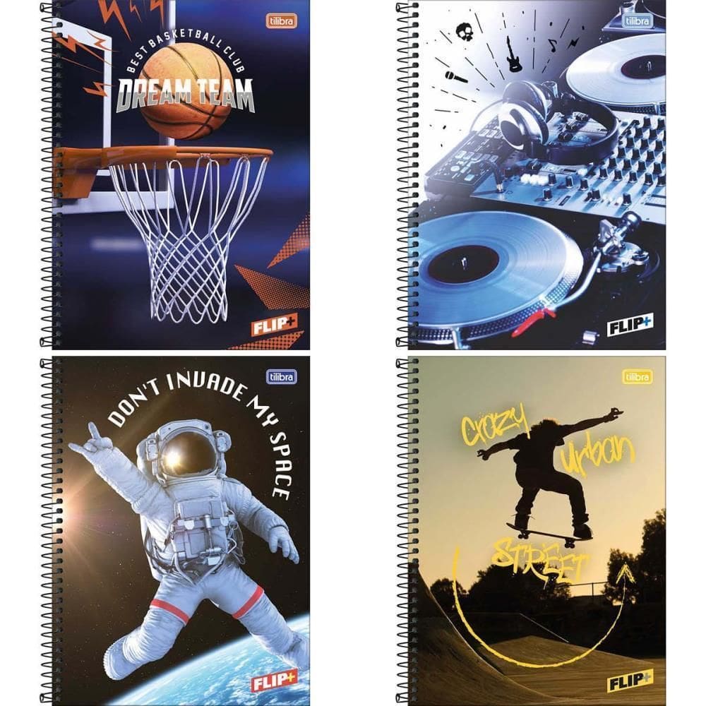 Caderno 10X1 Capa Dura Flip+ 200 Folhas Masculino Pct.C/04