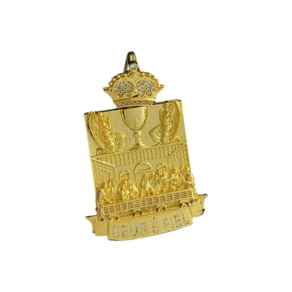 Pingente Santa Ceia Deus É Fiel - Banhado A Ouro 18K