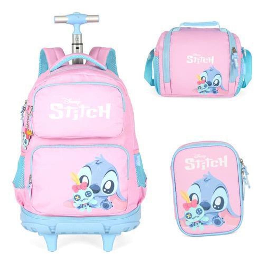 Kit Mochila Com Rodinhas Escolar Baby Stitch