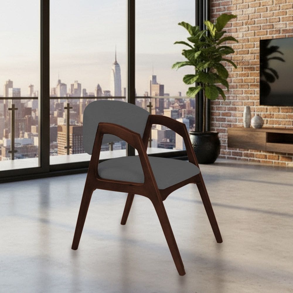 Cadeira de Jantar Gabriela em Madeira e Mdf Castanho Linho Cinza Grafite