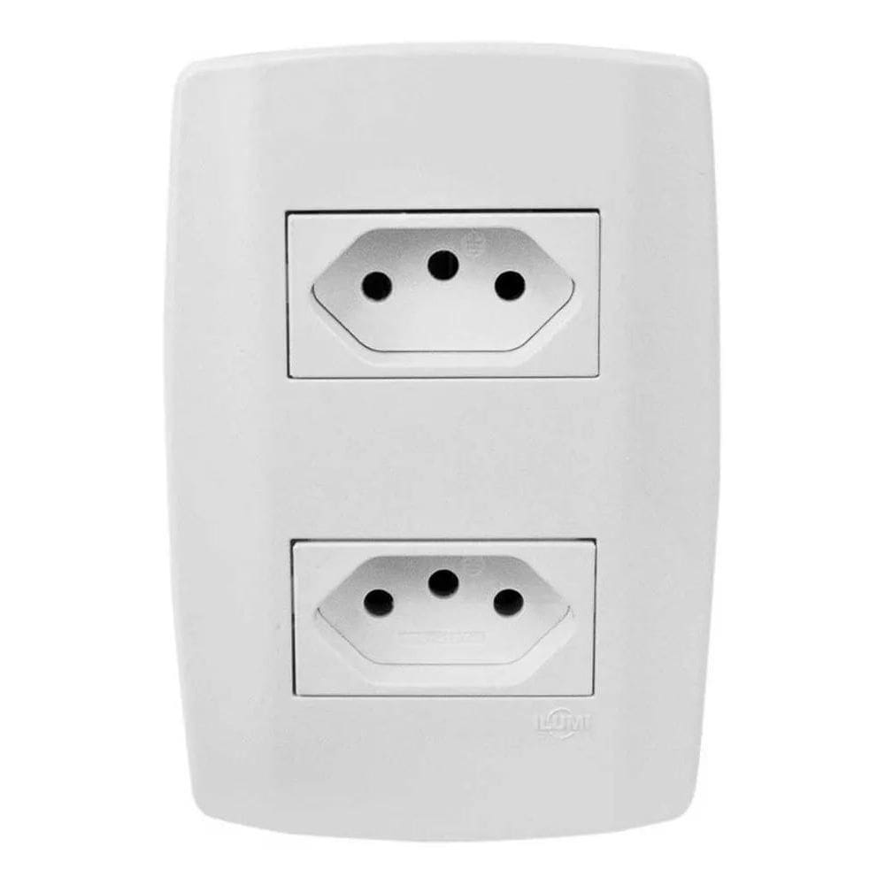 Tomada Dupla 10A 250V Monobloco Com Espelho Linha Slim Ilumi