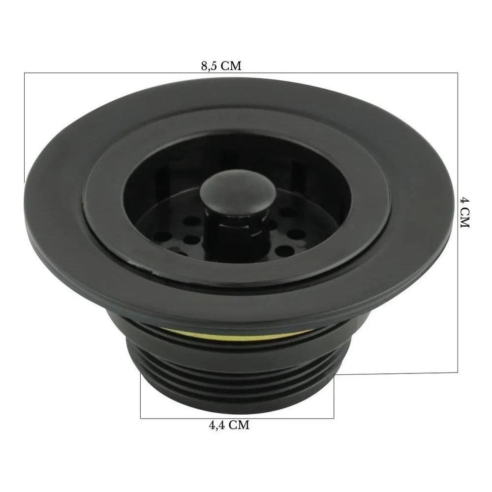 Valvula Ralo De Pia Metal 3,5 Preto Fosco Cozinha 1623