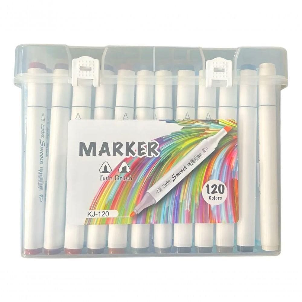 Maleta Canetas Marcador Canetinha Ponta Dupla 120 Cores