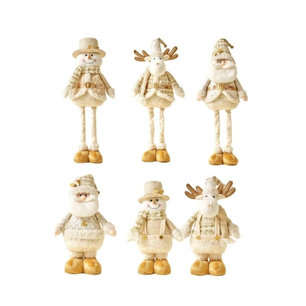 Pacote de 3 bonecas de Natal com luzes LED de 55 cm de altura, renas e neve