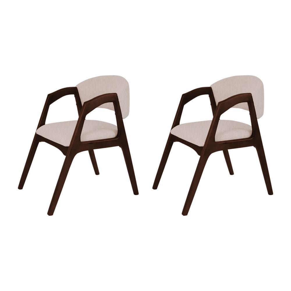 Conjunto com 2 Cadeiras de Jantar Estofada Gabriela Castanho Linho Bege