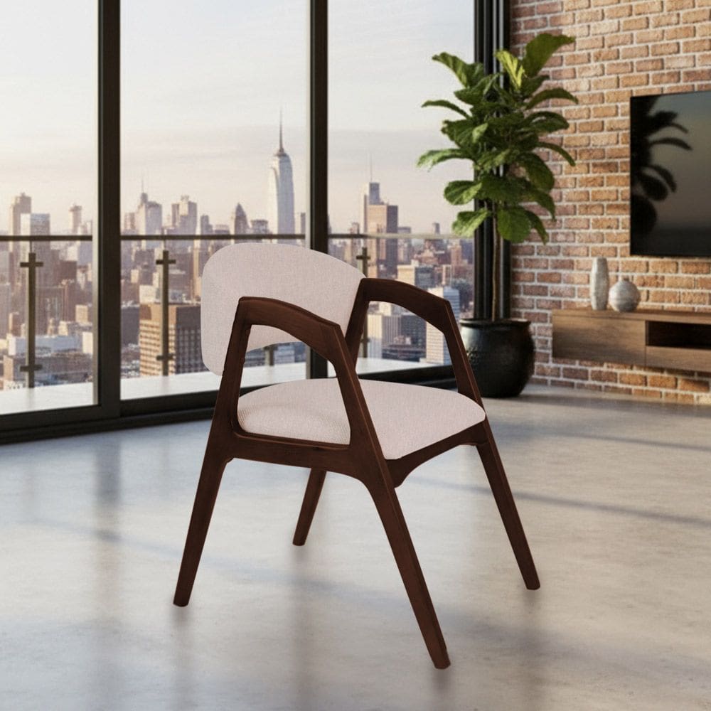 Cadeira de Jantar Estofada Gabriela em Madeira e Mdf Castanho Linho Bege