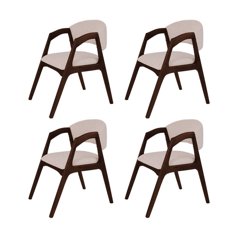 Conjunto com 4 Cadeiras de Jantar Estofada Gabriela em Madeira e Mdf Castanho Linho Bege