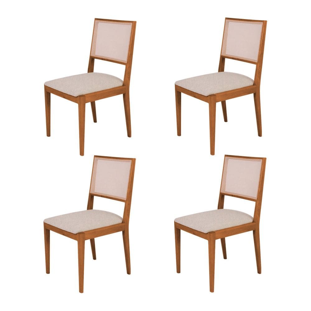 Conjunto com 4 Cadeiras de Jantar Estofada Suellen Cerejeira Linho Bege
