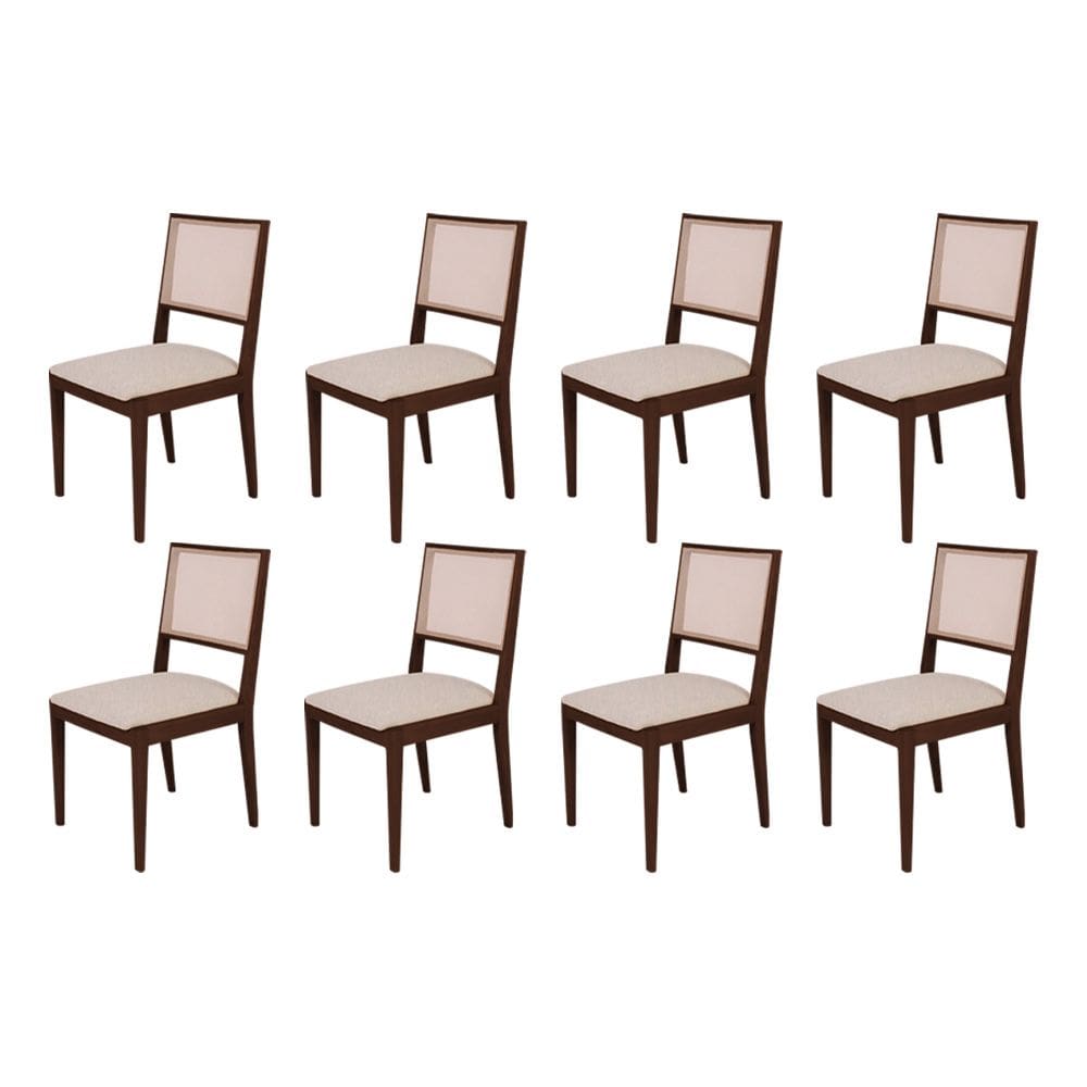 Conjunto com 8 Cadeiras de Jantar Estofada Suellen em Madeira e Mdf Castanho Linho Bege