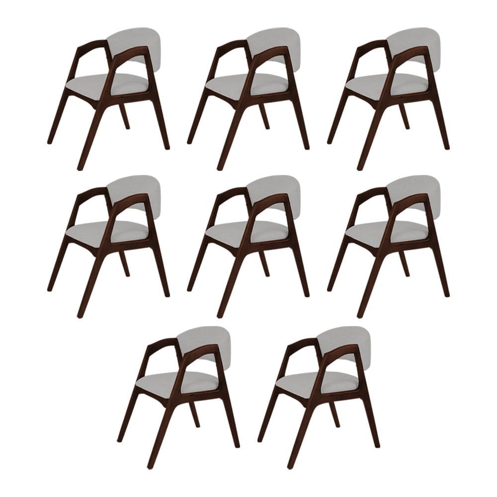 Conjunto com 8 Cadeiras de Jantar Gabriela em Madeira e Mdf Castanho Linho Cinza Prata