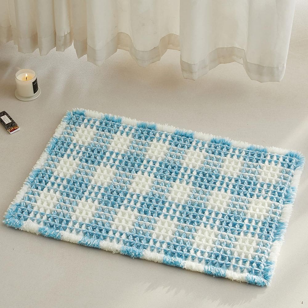 Tapete de banho TYUU Waffle azul e branco 60x40cm antiderrapante