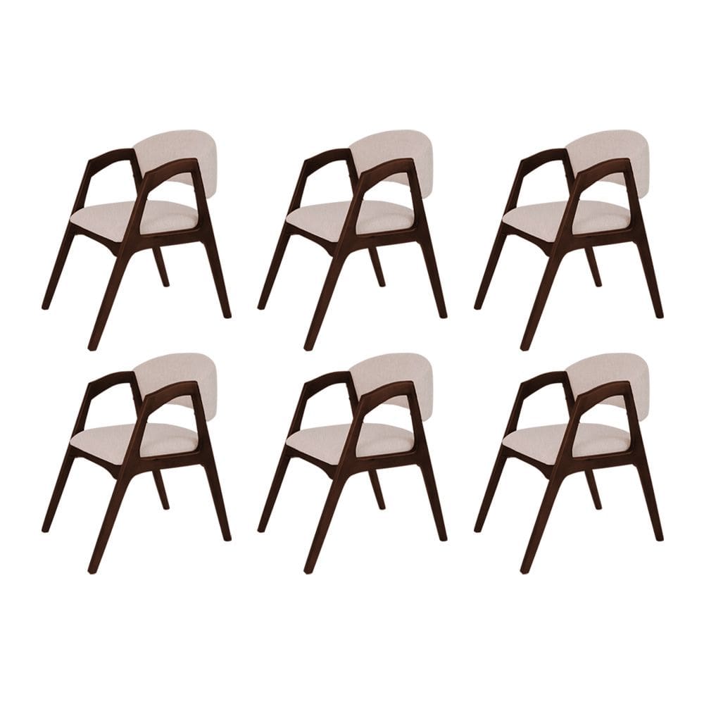 Conjunto com 6 Cadeiras de Jantar Estofada Gabriela Castanho Linho Bege