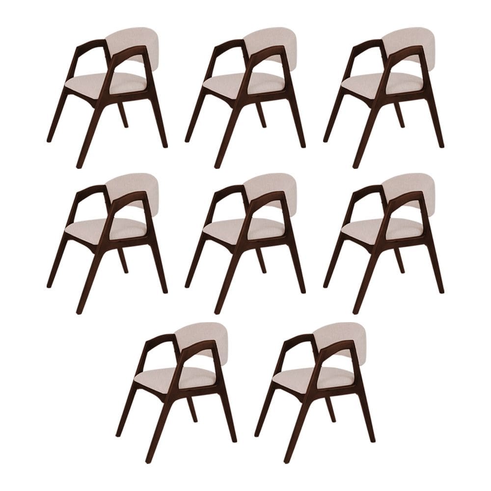 Conjunto com 8 Cadeiras de Jantar Estofada Gabriela Castanho Linho Bege