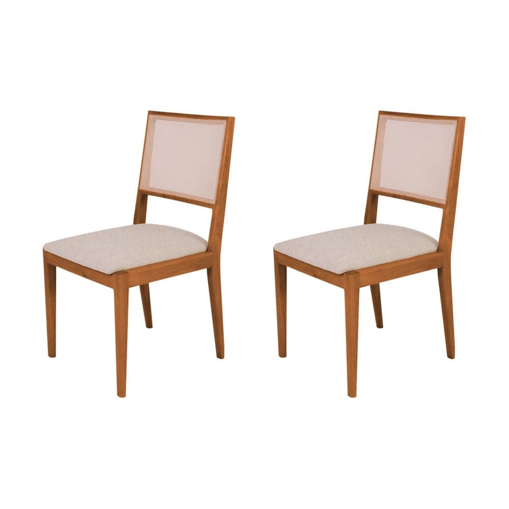 Conjunto com 2 Cadeiras de Jantar Estofada Suellen em Madeira e Mdf Cerejeira Linho Bege