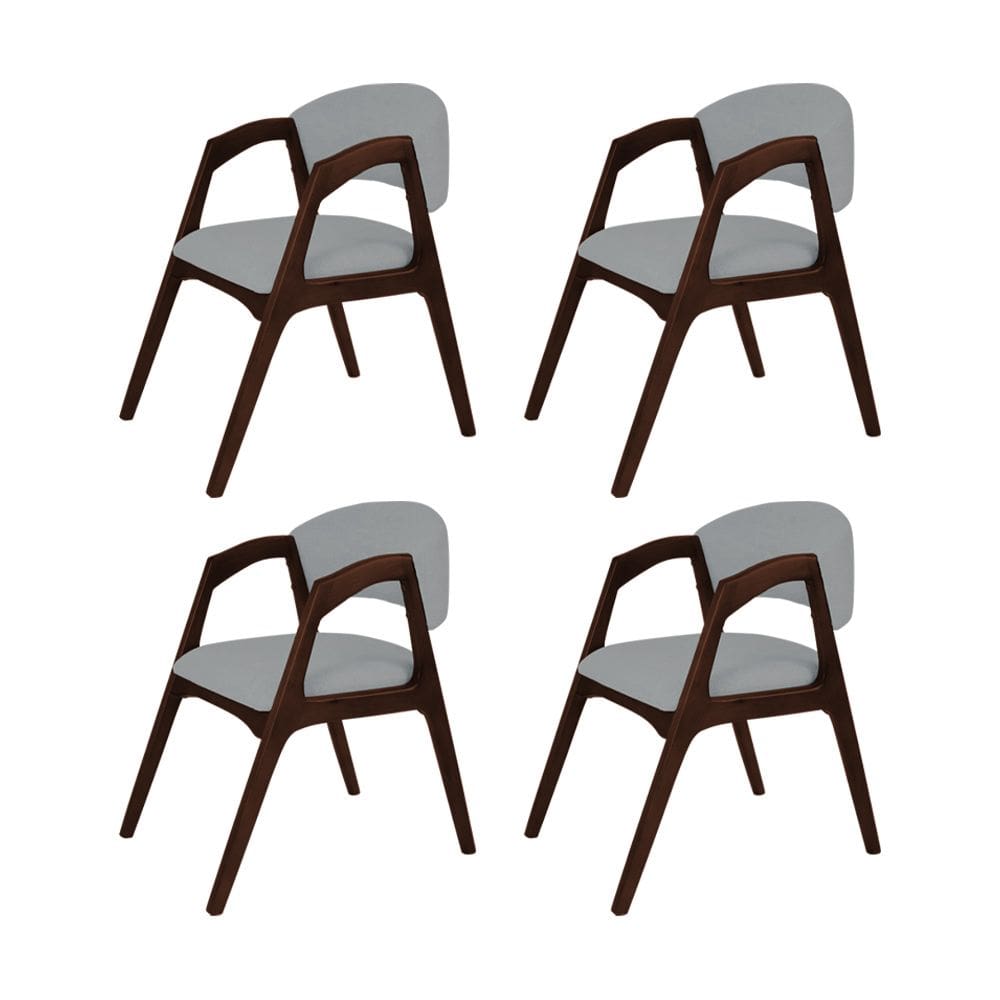 Conjunto com 4 Cadeiras de Jantar Estofada Gabriela Castanho Linho Cinza