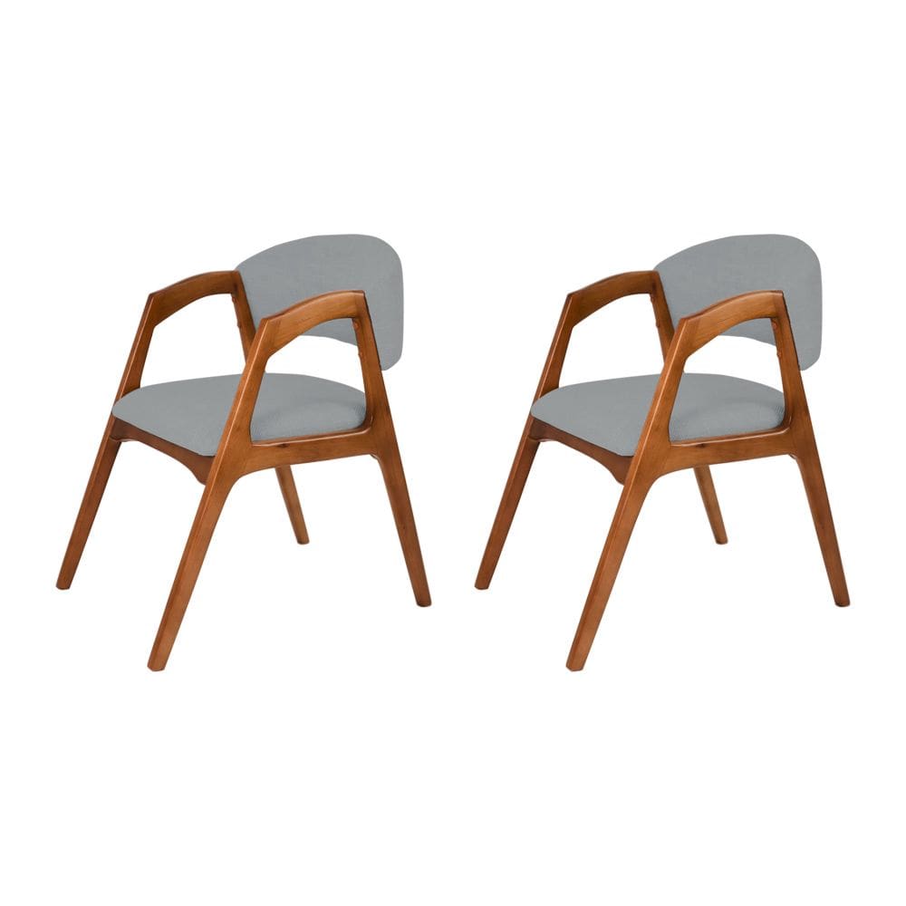 Conjunto com 2 Cadeiras de Jantar Gabriela em Madeira e Mdf Cerejeira Linho Cinza
