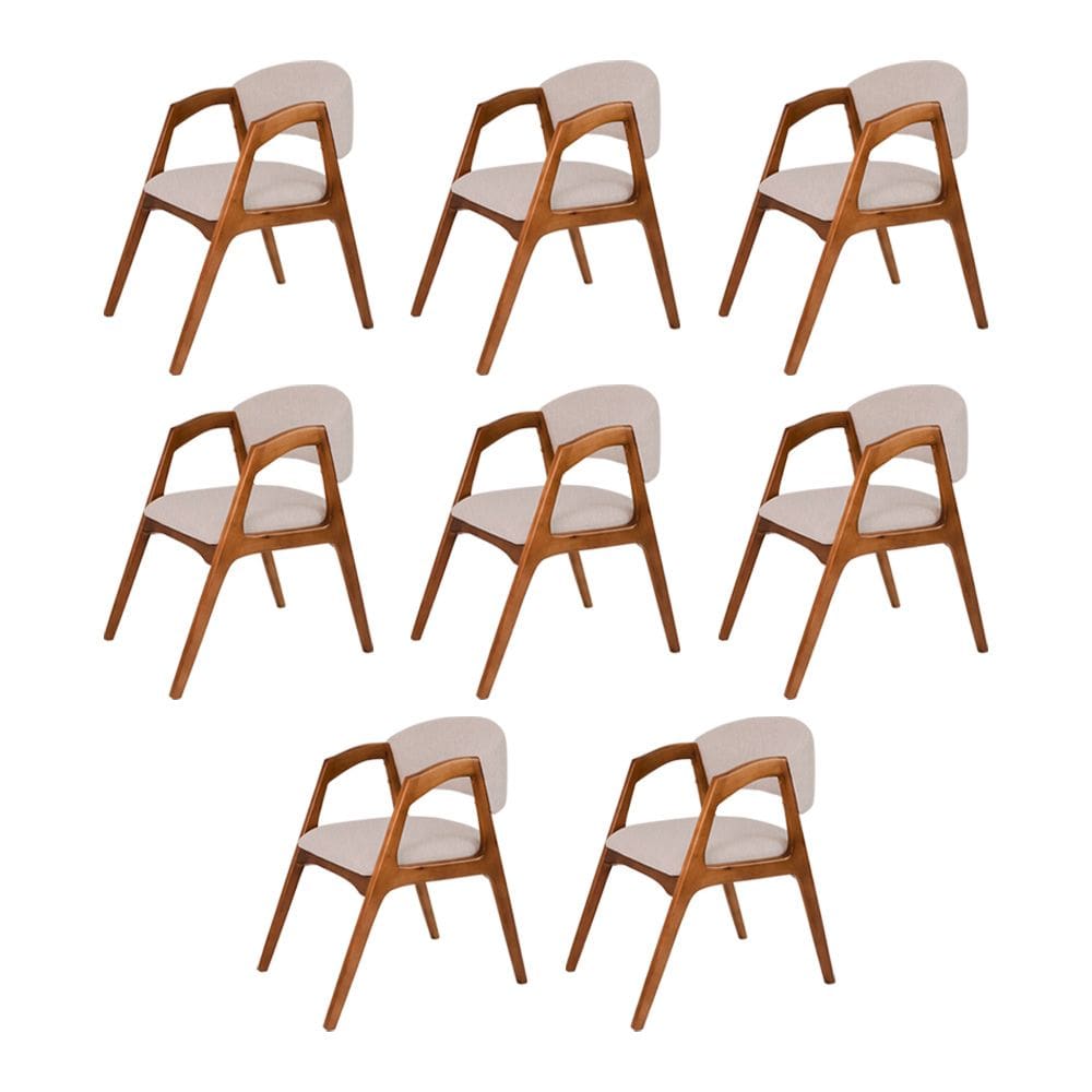 Conjunto com 8 Cadeiras de Jantar Gabriela em Madeira e Mdf Cerejeira Linho Bege