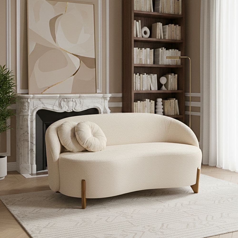 Sofá Orgânico 2 Lugares C/2 Almofadas Curvo Sala Recepção Amsterdã Boucle Off White - Montanari`s Decor