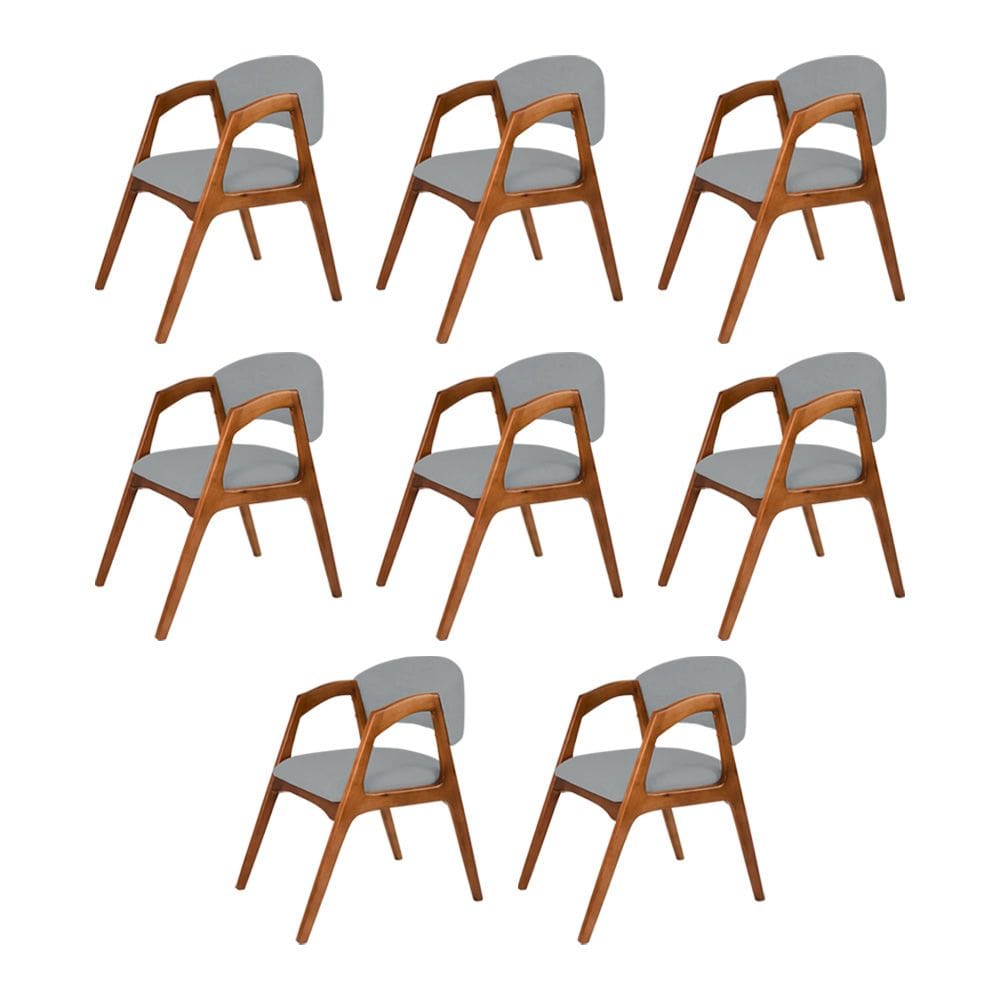 Conjunto com 8 Cadeiras de Jantar Estofada Gabriela em Madeira e Mdf Cerejeira Linho Cinza