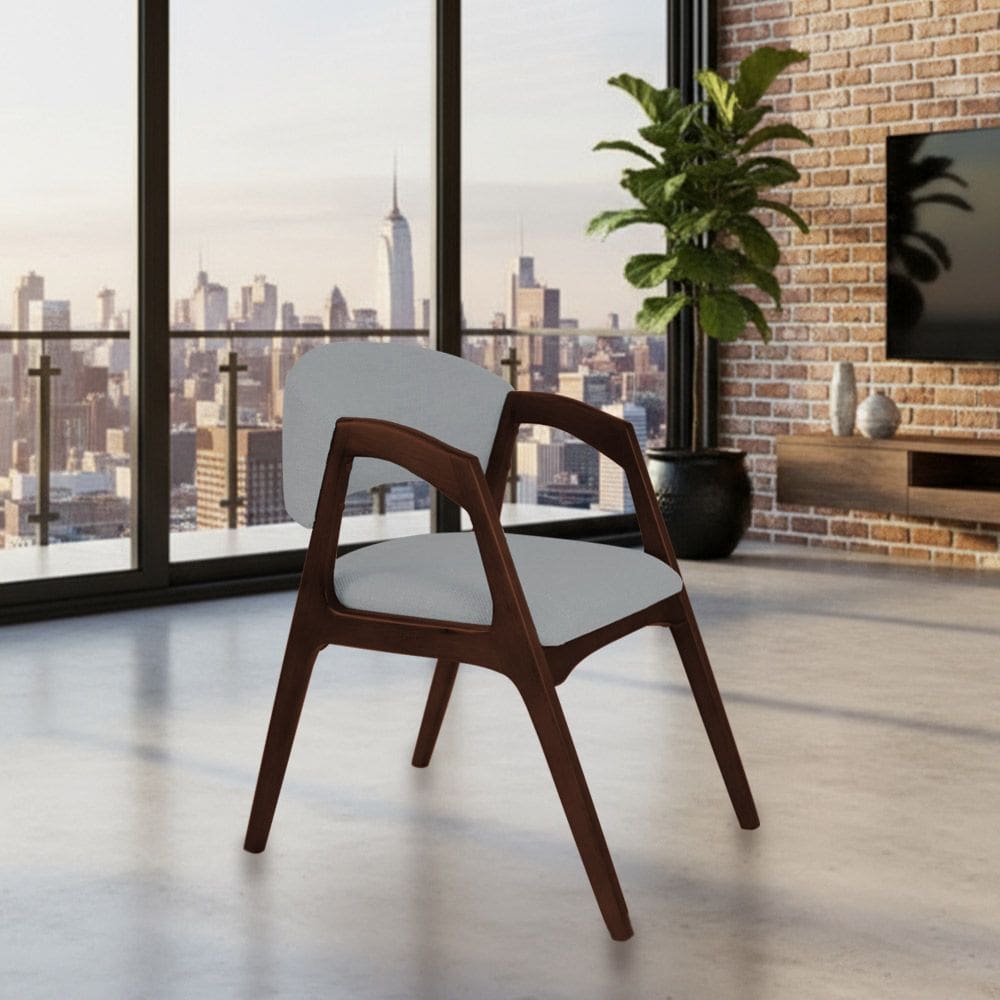 Cadeira de Jantar Estofada Gabriela Castanho Linho Cinza