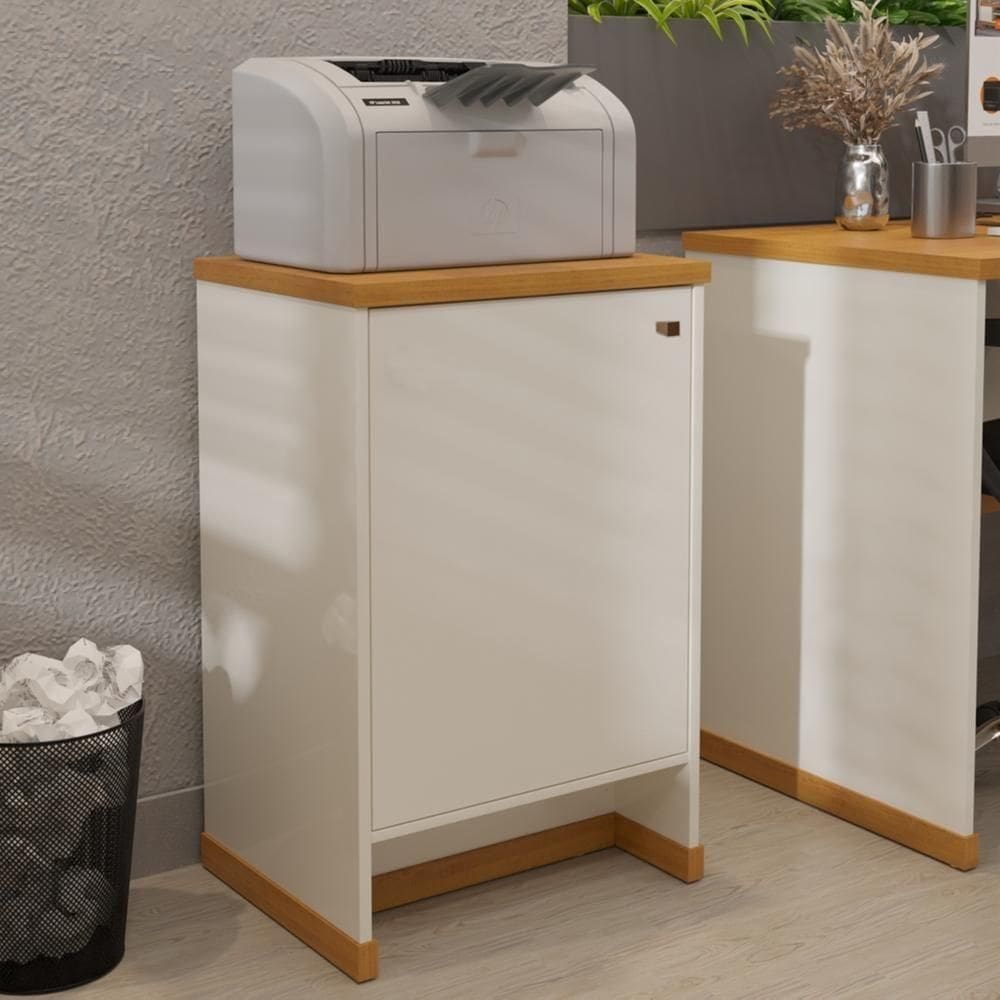 Balcão Baixo Com Porta E Prateleira Para Escritório Verbena - Off White E