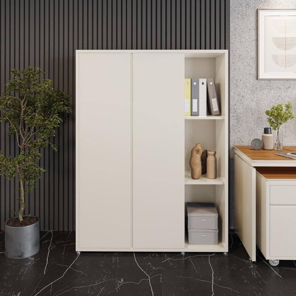 Armário Para Escritório 9 Prateleiras E 2 Portas Tundra - Off White E Cedro