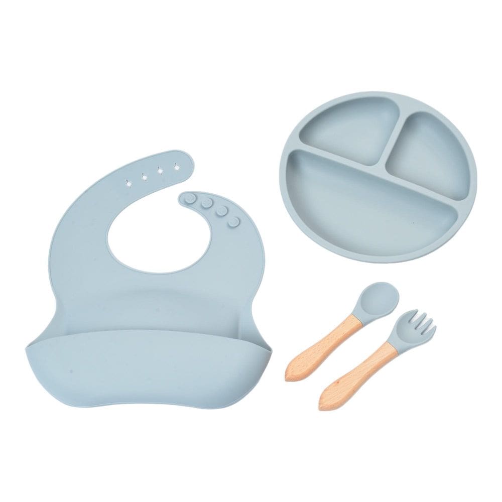 Kit Babador Prato Talheres Silicone Pietra Baby
