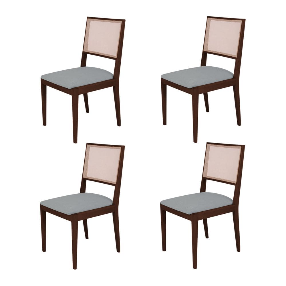 Conjunto com 4 Cadeiras de Jantar Suellen em Madeira e Mdf Castanho Linho Cinza
